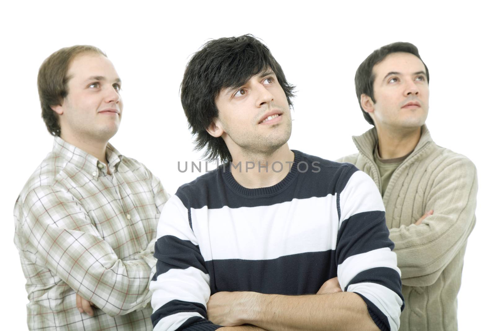 three casual men isolated on white background