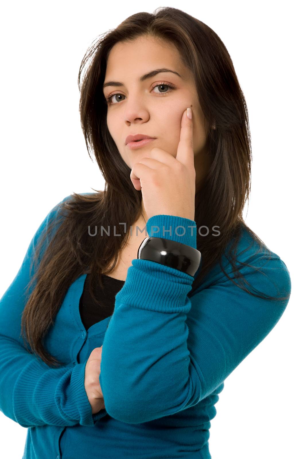 young beautiful woman portrait, isolated on white