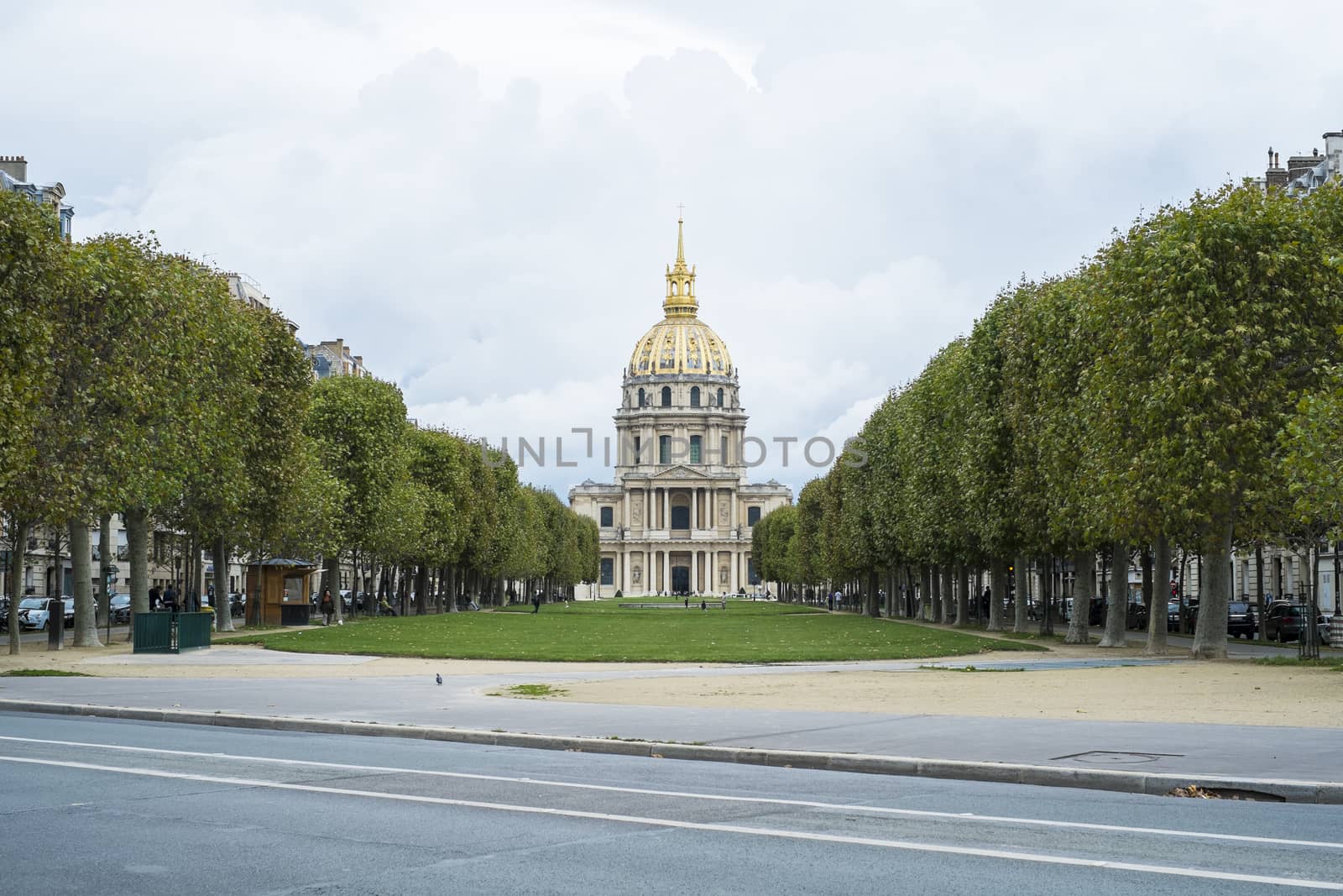 PARIS, FRANCE - OCTOBER 20: The army museum seen from the Esplanade Jacques Chaban-Delmas. October 20, 2013 in Paris.