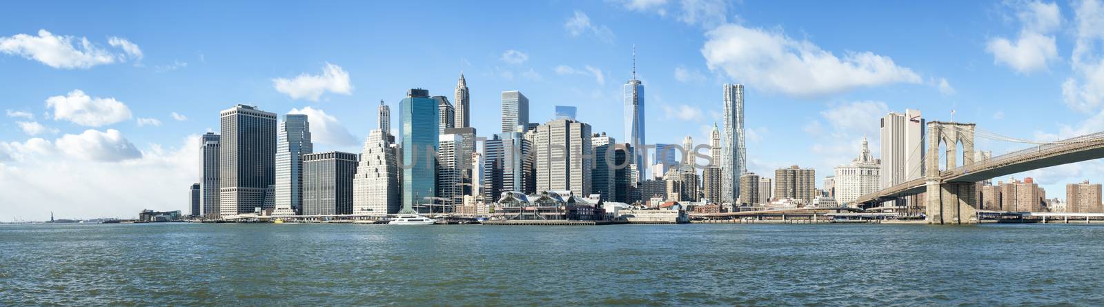 NEW YORK, US - NOVEMBER 24: Composite shot of lower Manhattan skyline seeing from Brooklyn. November 24, 2013 in New York.