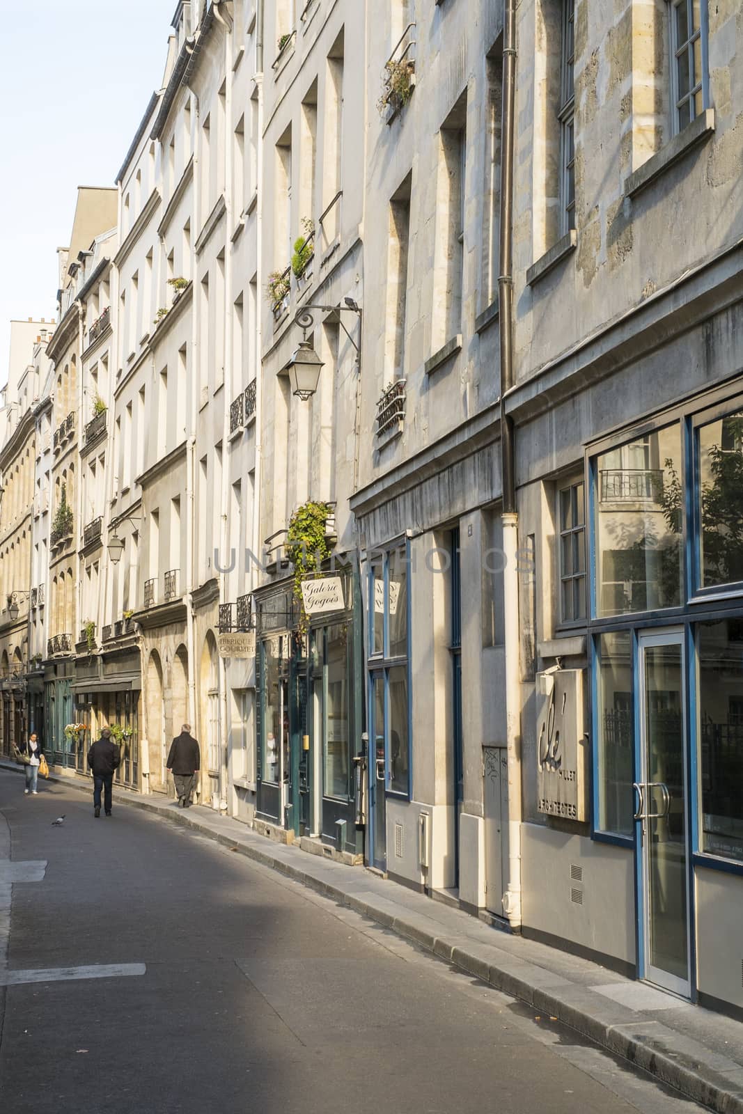 Paris, FRANCE - OCTOBER 18: Long street in Paris with pedestrians in the background. October 18, 2013 in Paris.