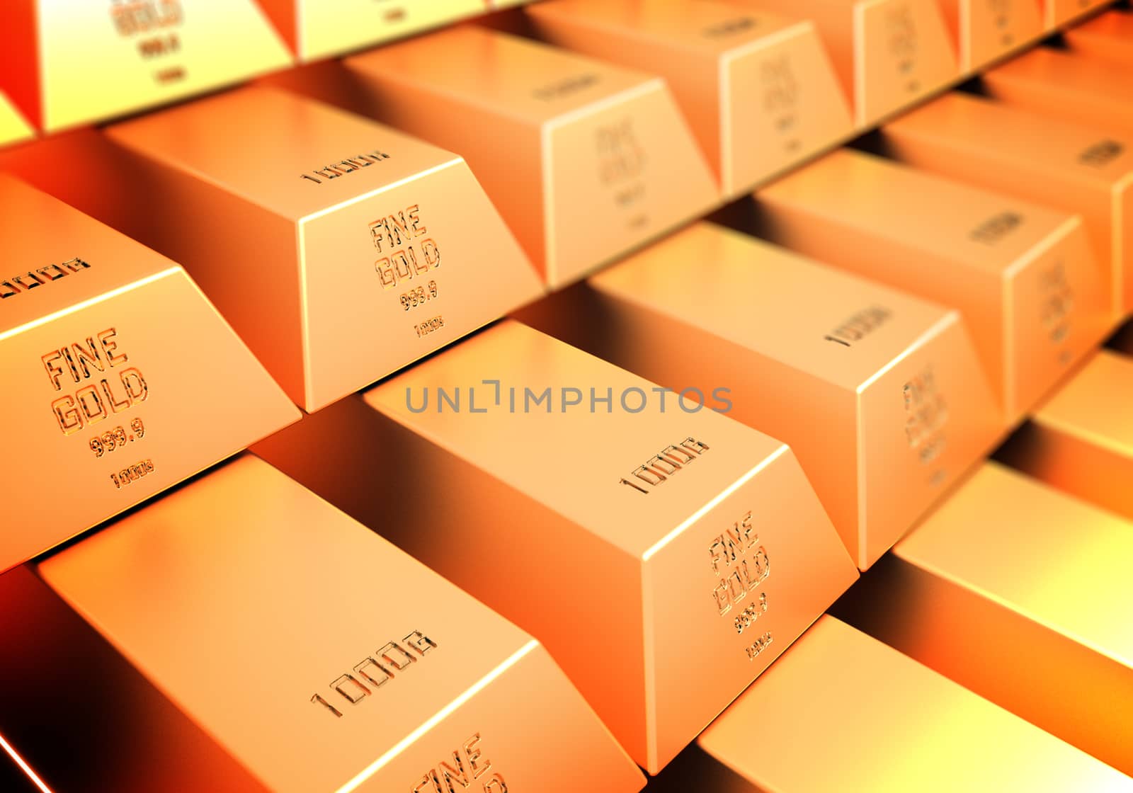 3D render of Golden bars. Business Concept.