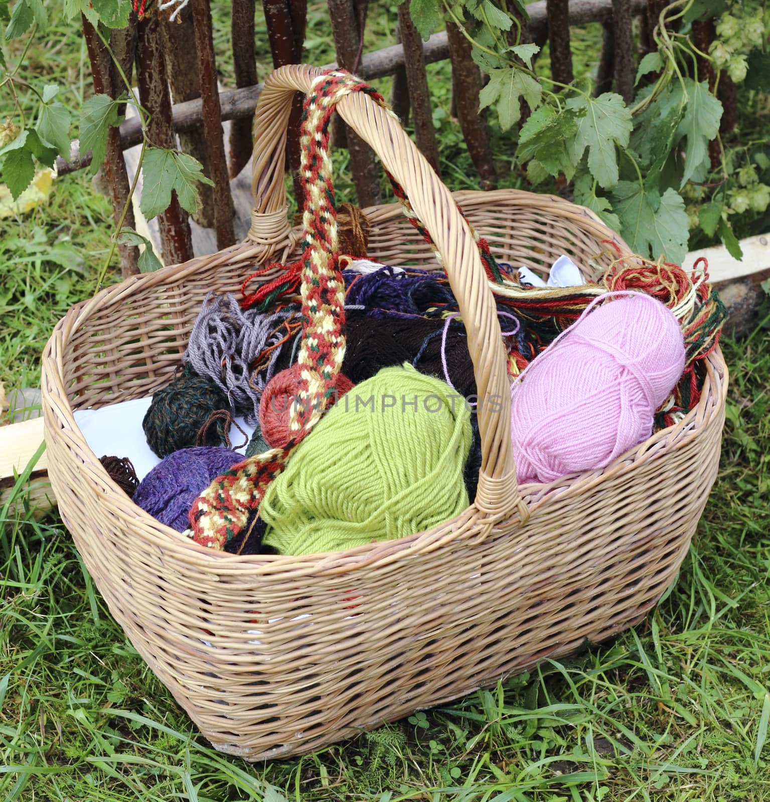 basket with a diverse assortment of yarn
