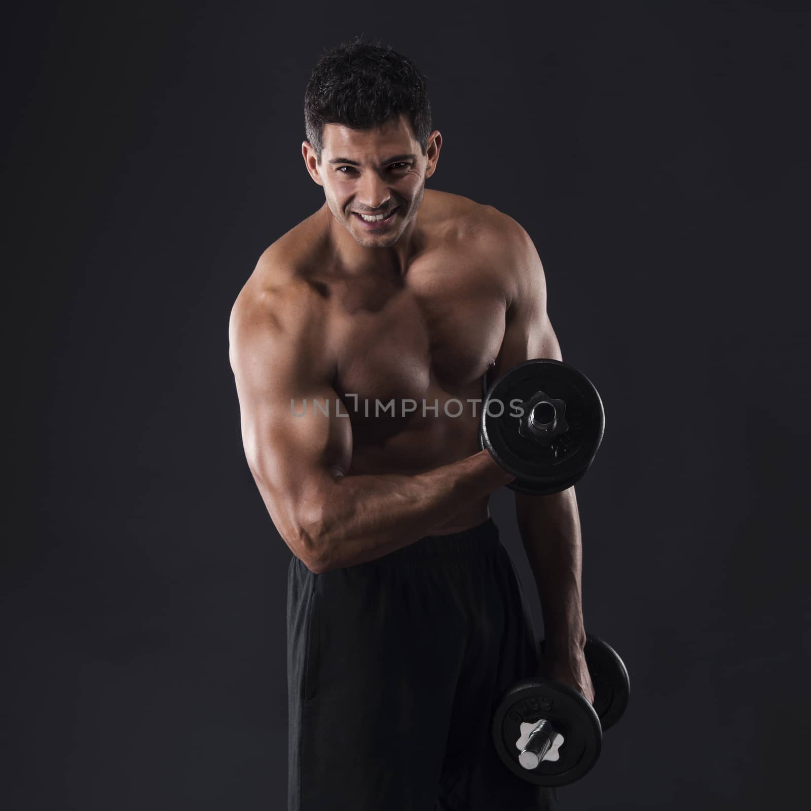 Muscular man lifting weights by Iko