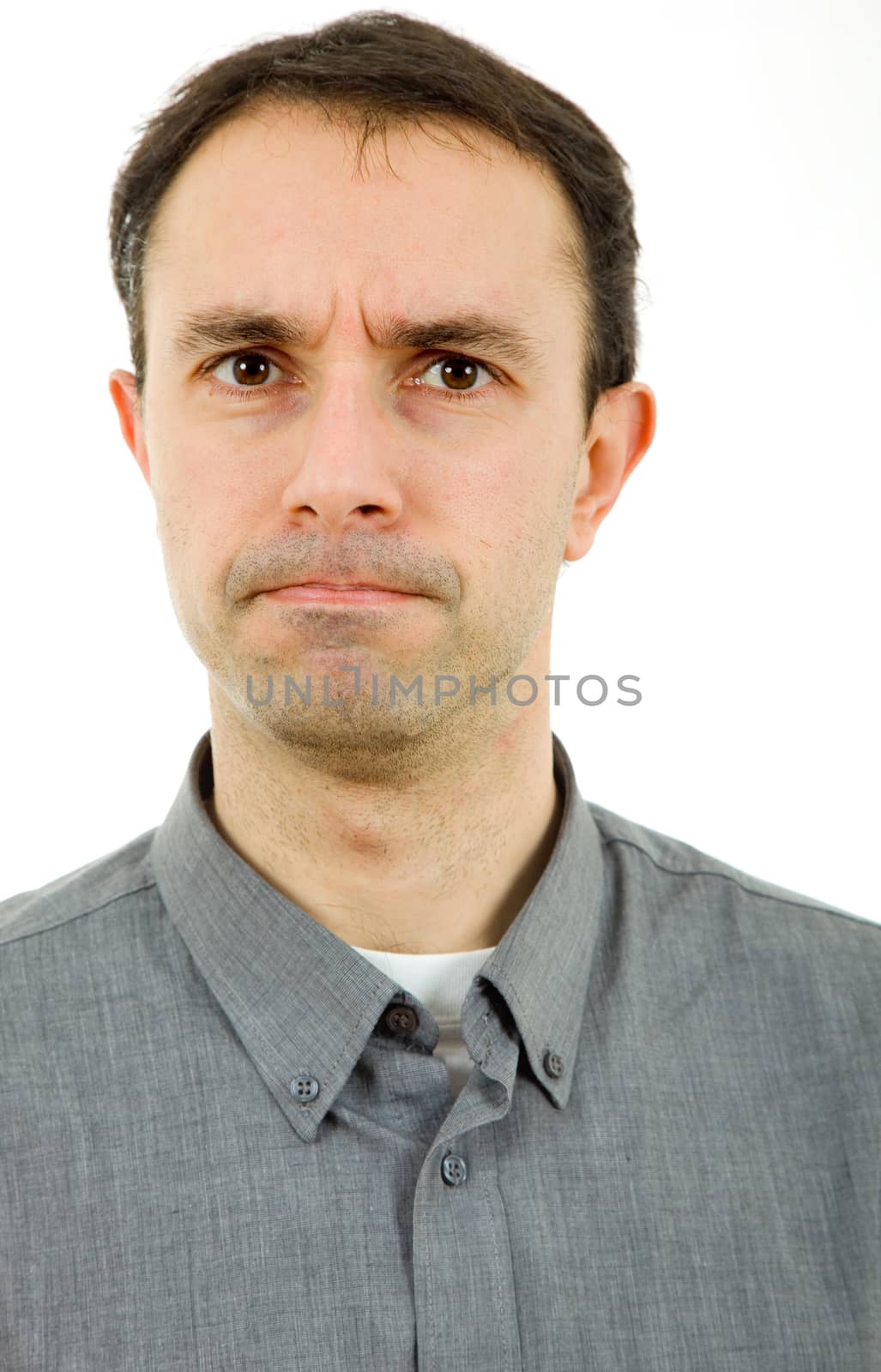 young casual man portrait, isolated on white