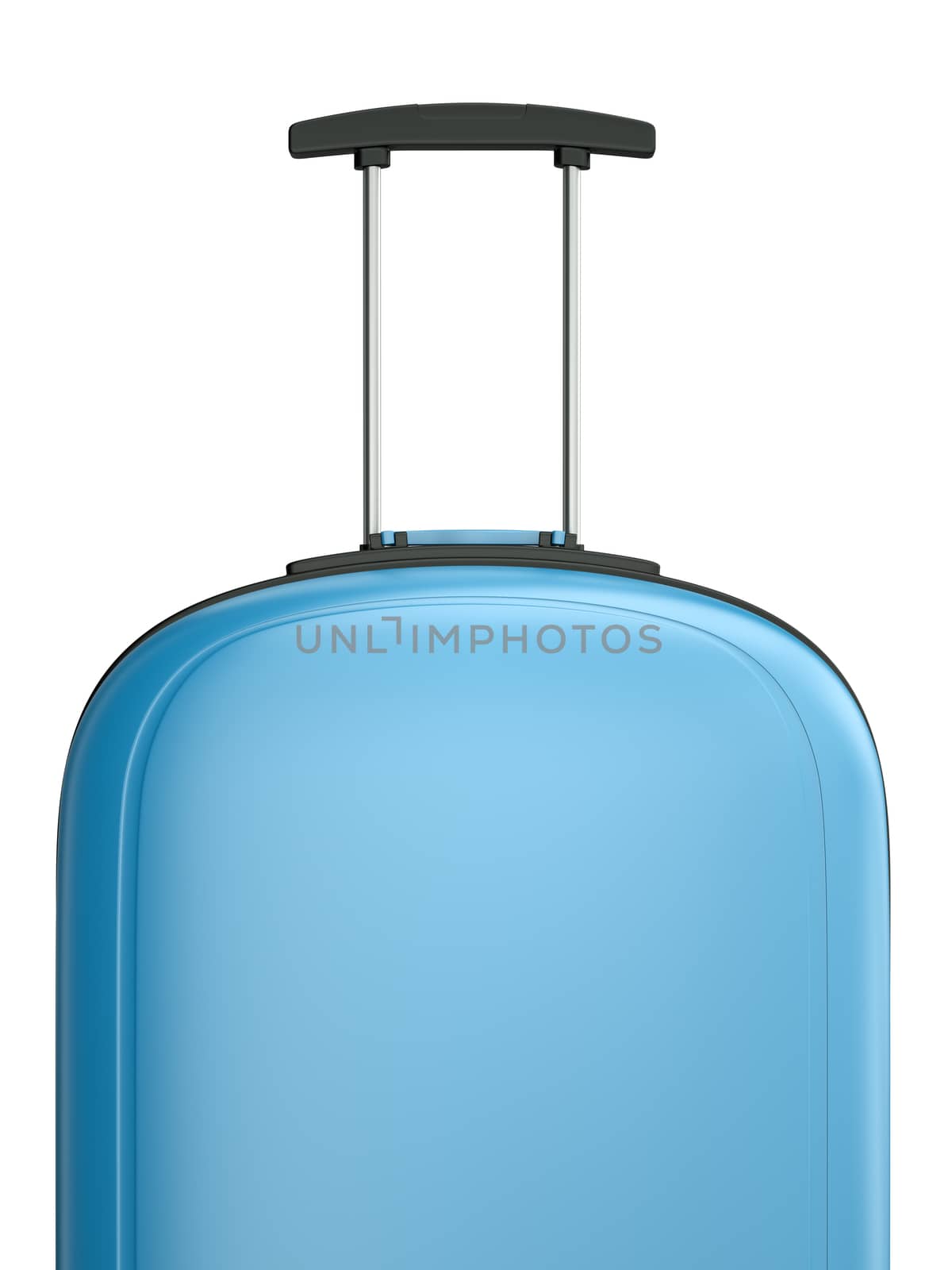 Blue travel suitcase with handle. 3D rendered illustration.