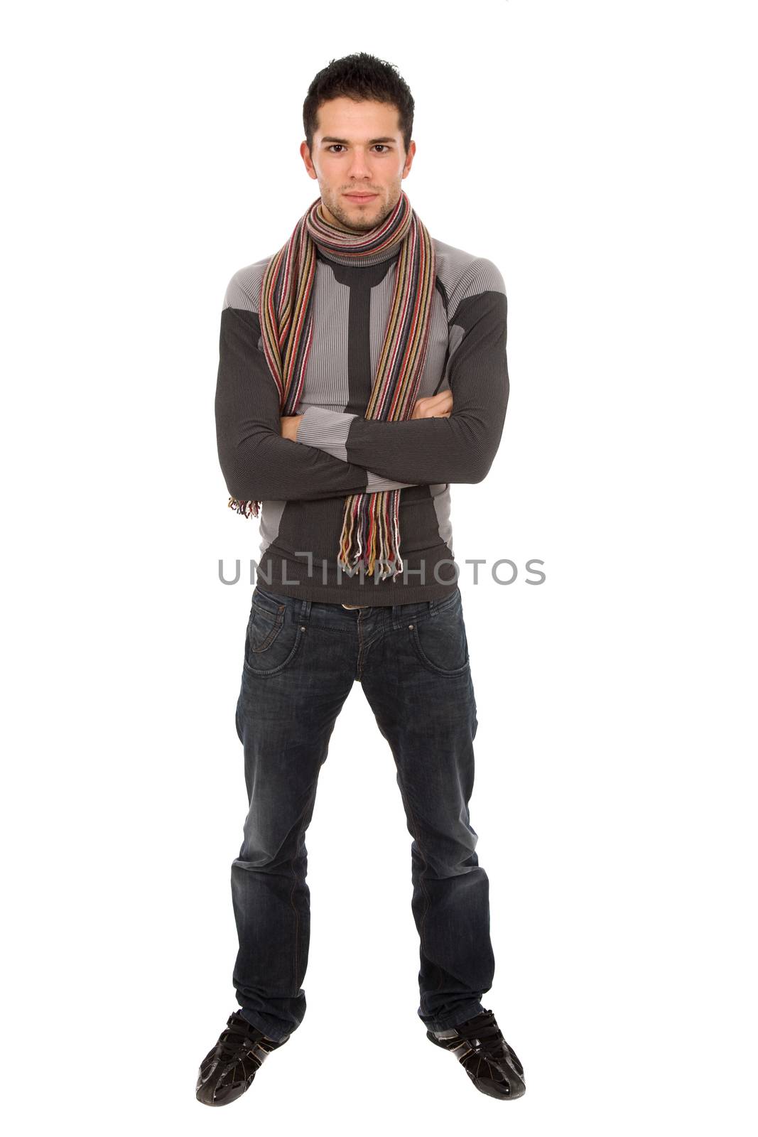 young casual man full body in a white background