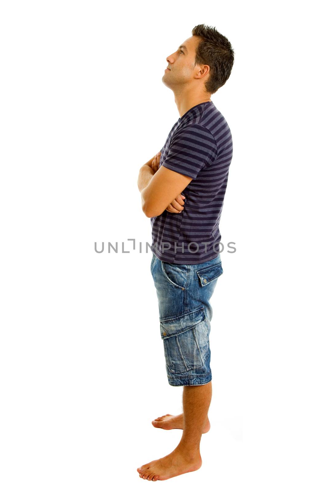 young casual man full body in a white background