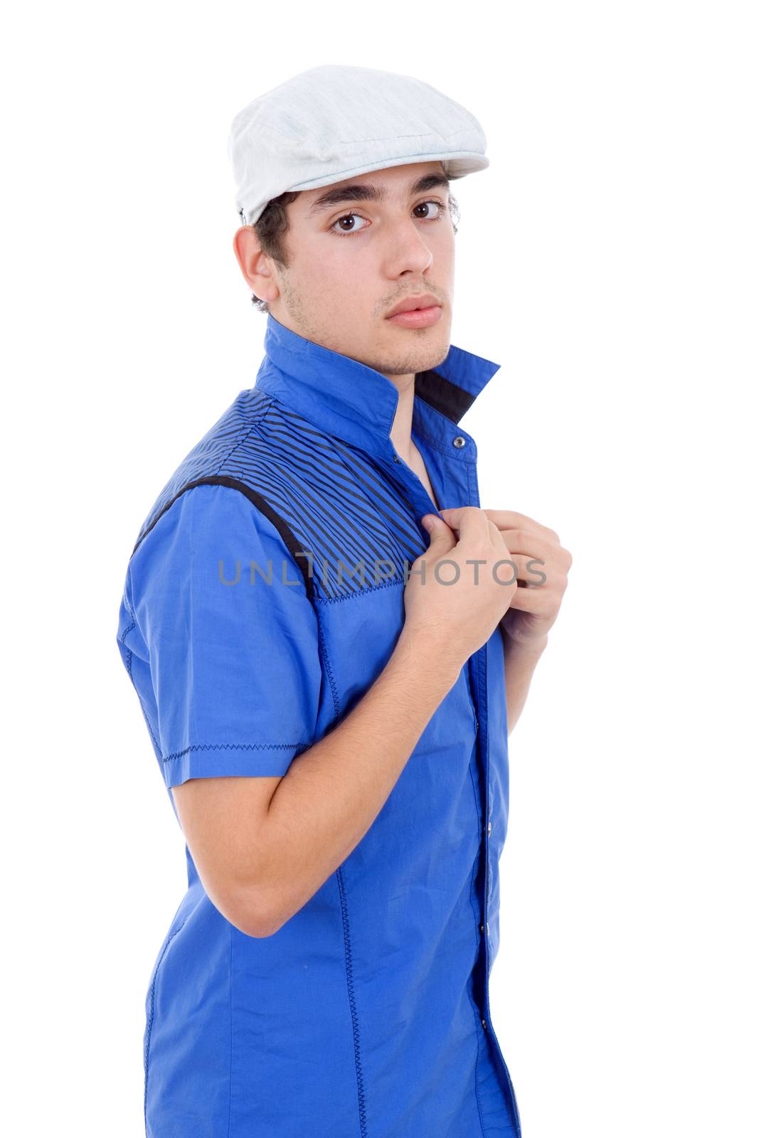 young casual man posing, isolated on white background