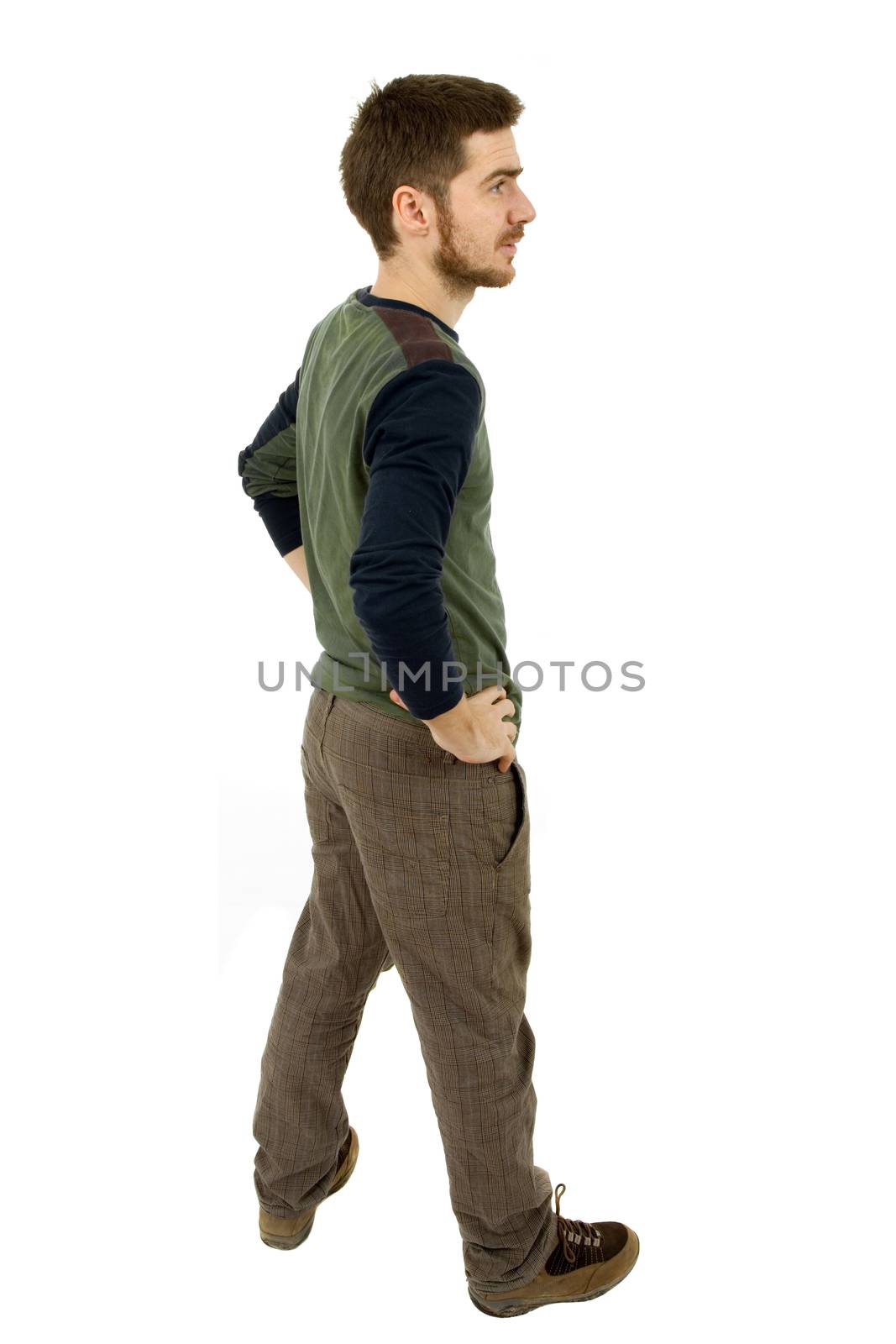 young casual man full body in a white background