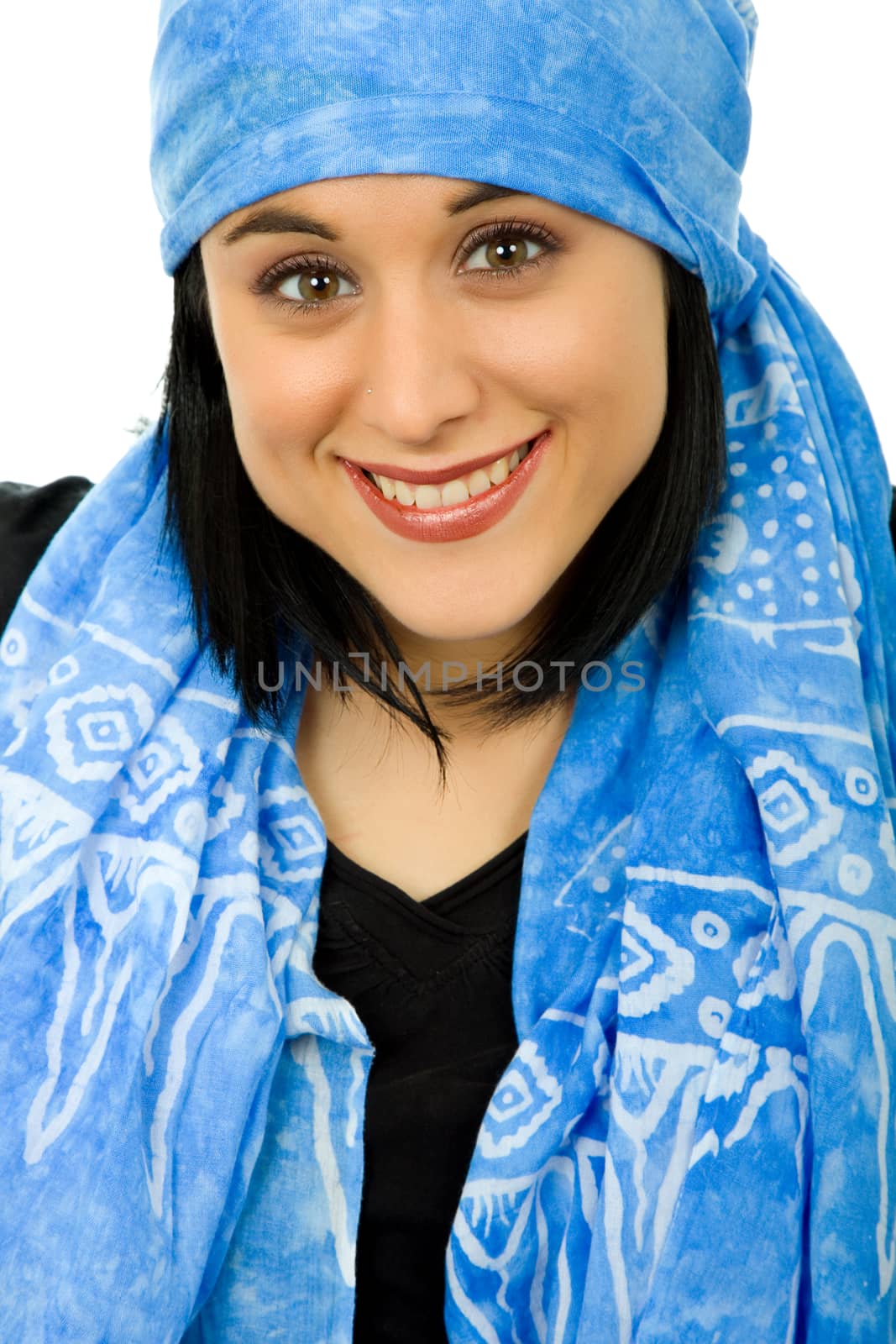 young beautiful happy woman in a studio portrait