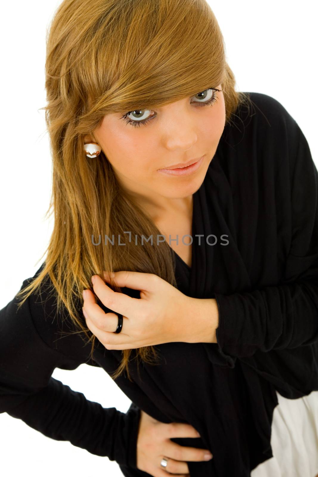 young casual blonde woman close up portrait