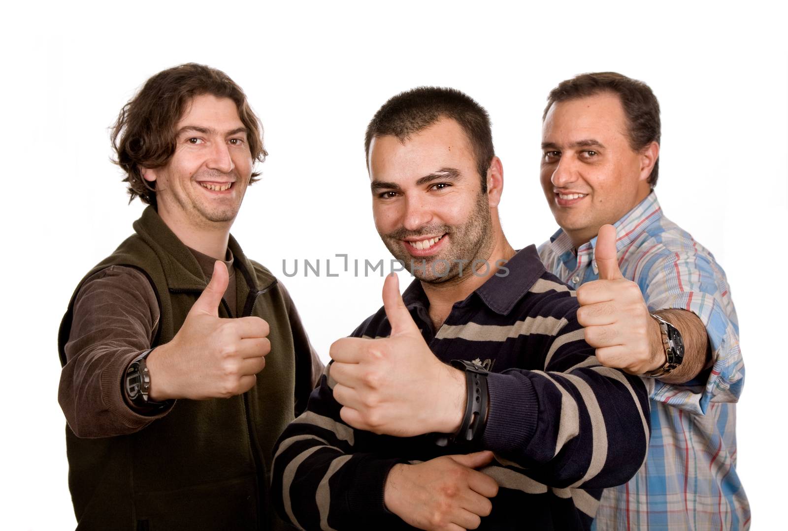 three casual man isolated on white background