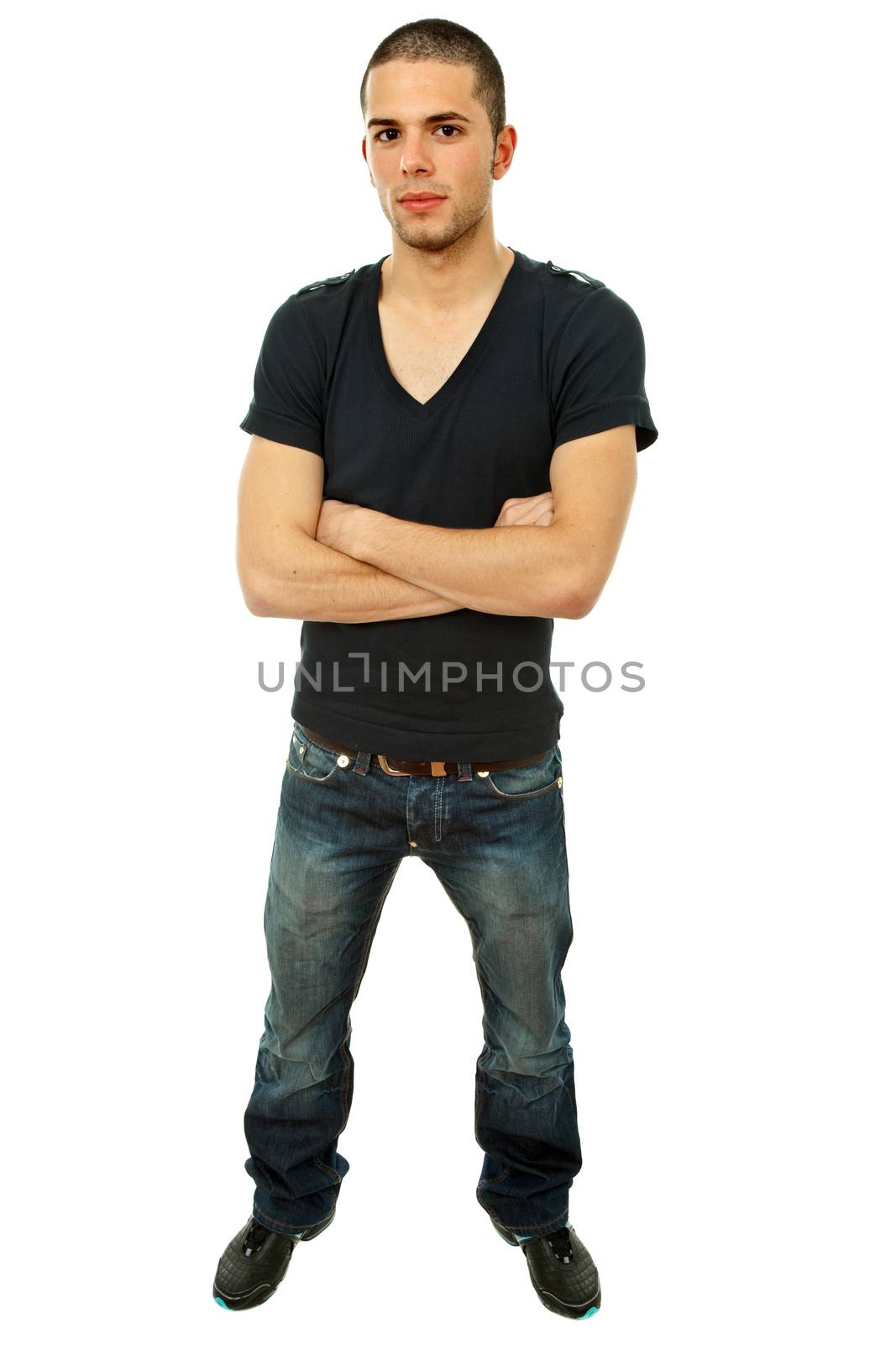 young casual man full body in a white background