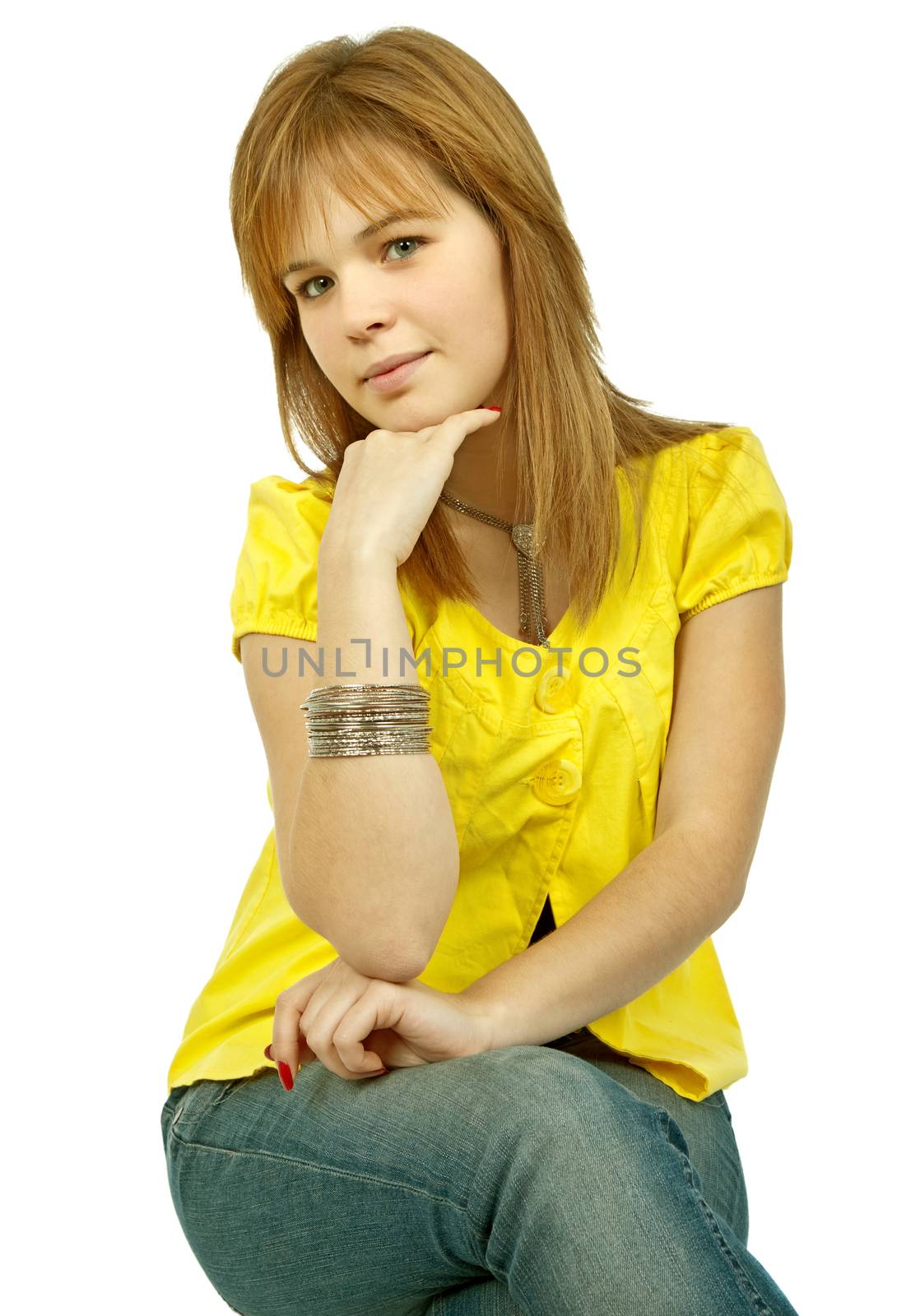 young casual blonde woman close up portrait