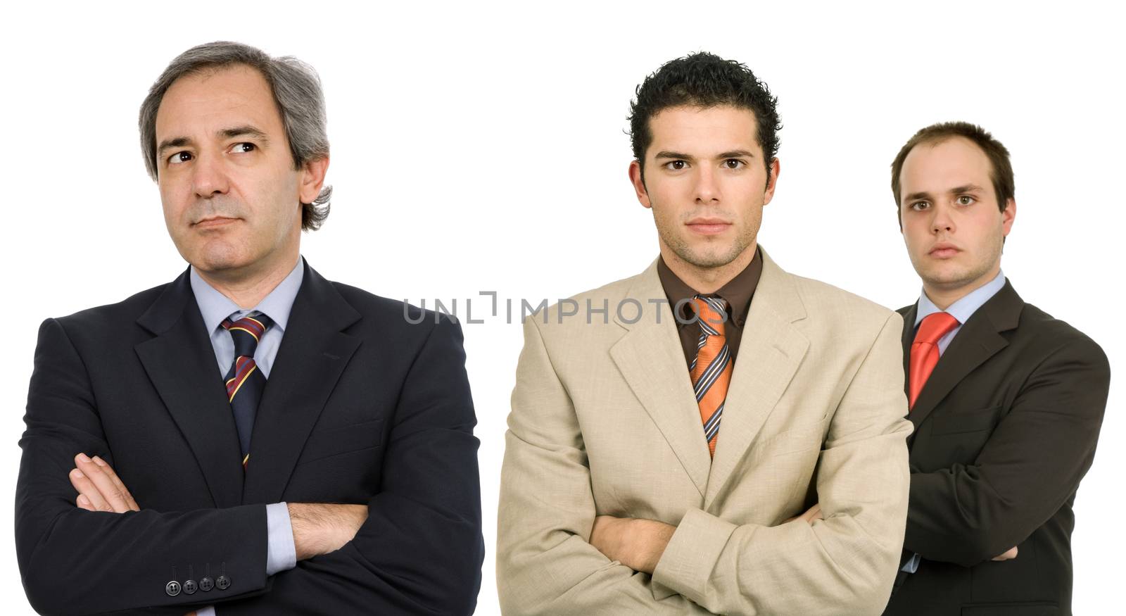 three business men portrait isolated on white, studio picture