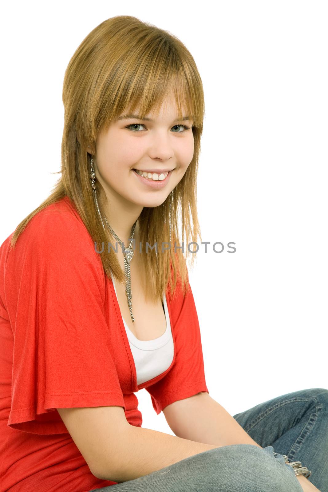 young casual blonde woman close up portrait