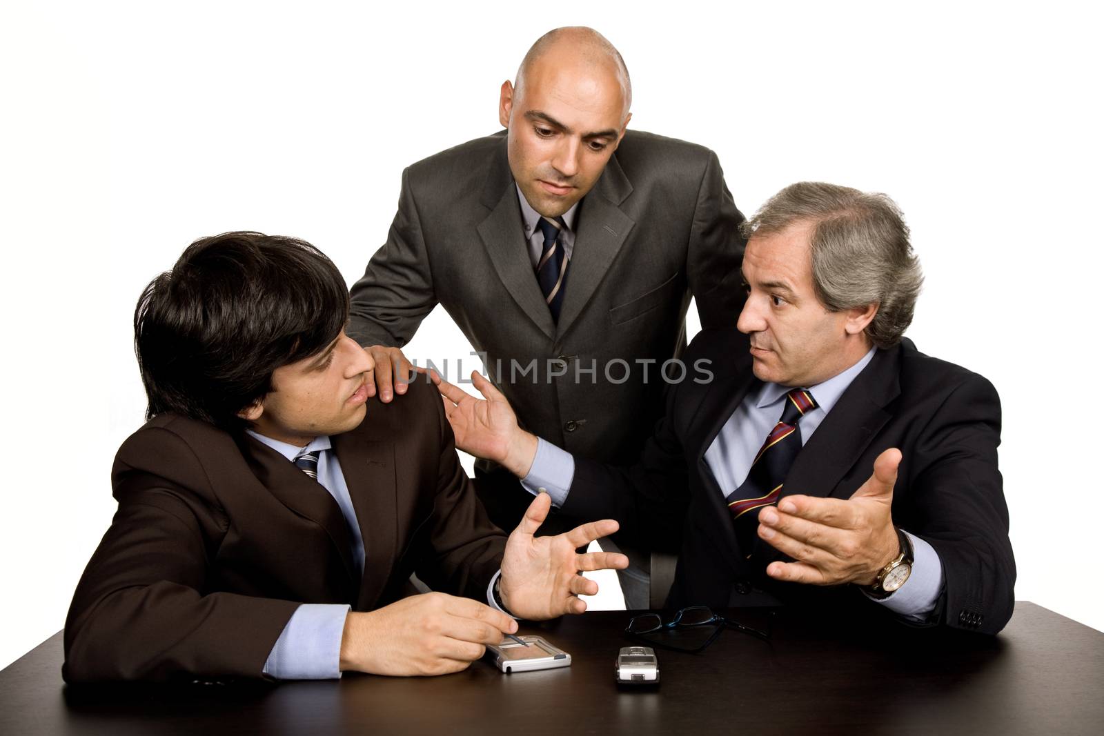 group of workers on a meeting, isolated on white