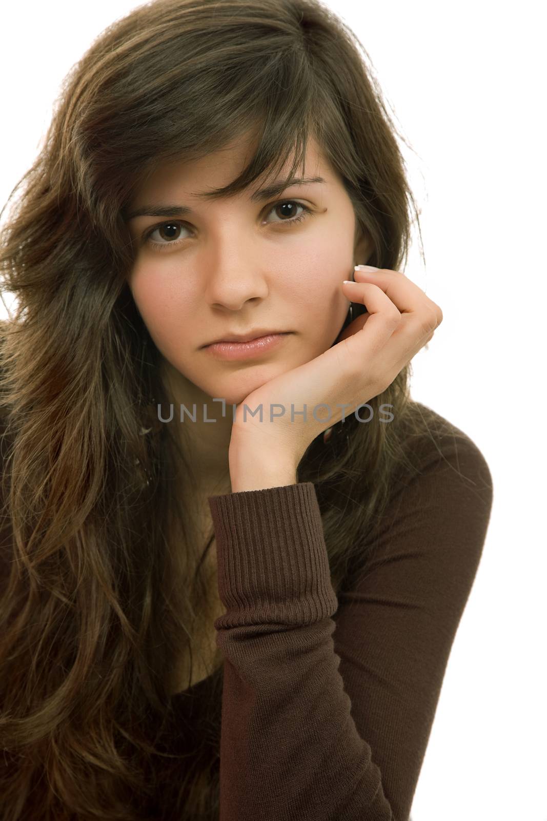 young beautiful woman portrait, isolated on white