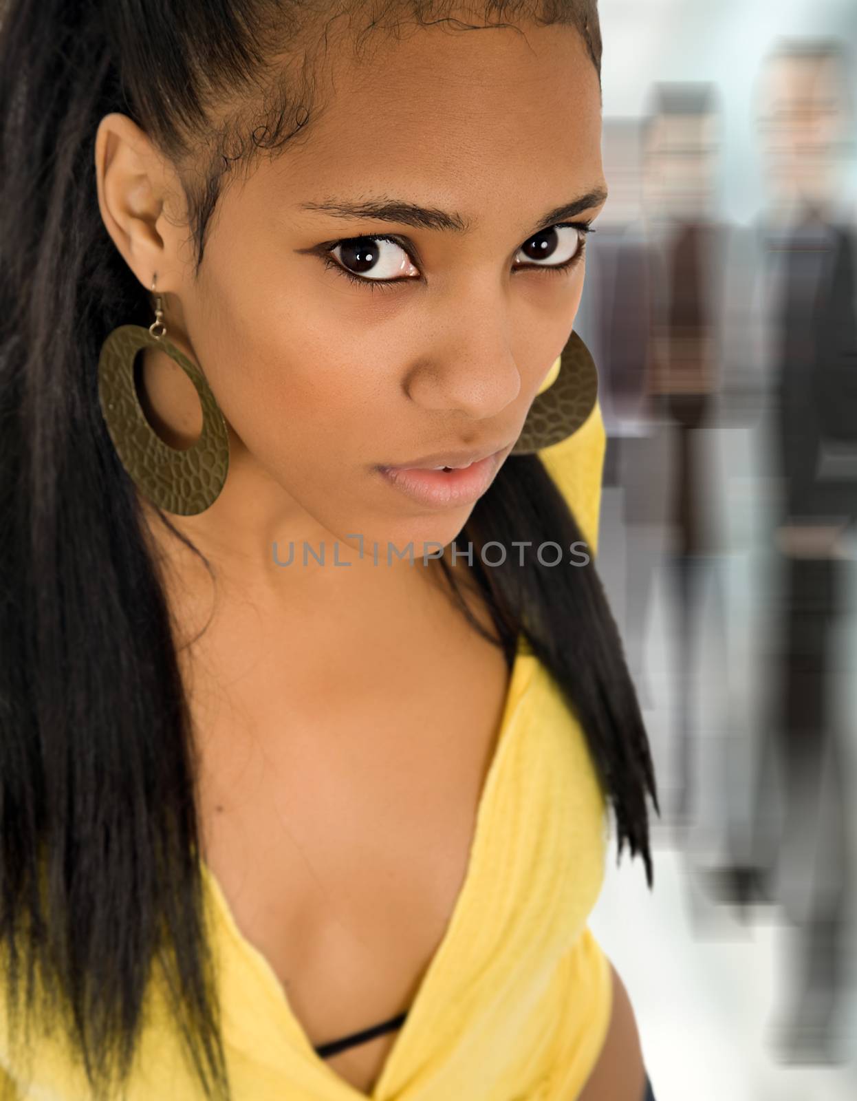 young afro american beautiful woman closeup portrait