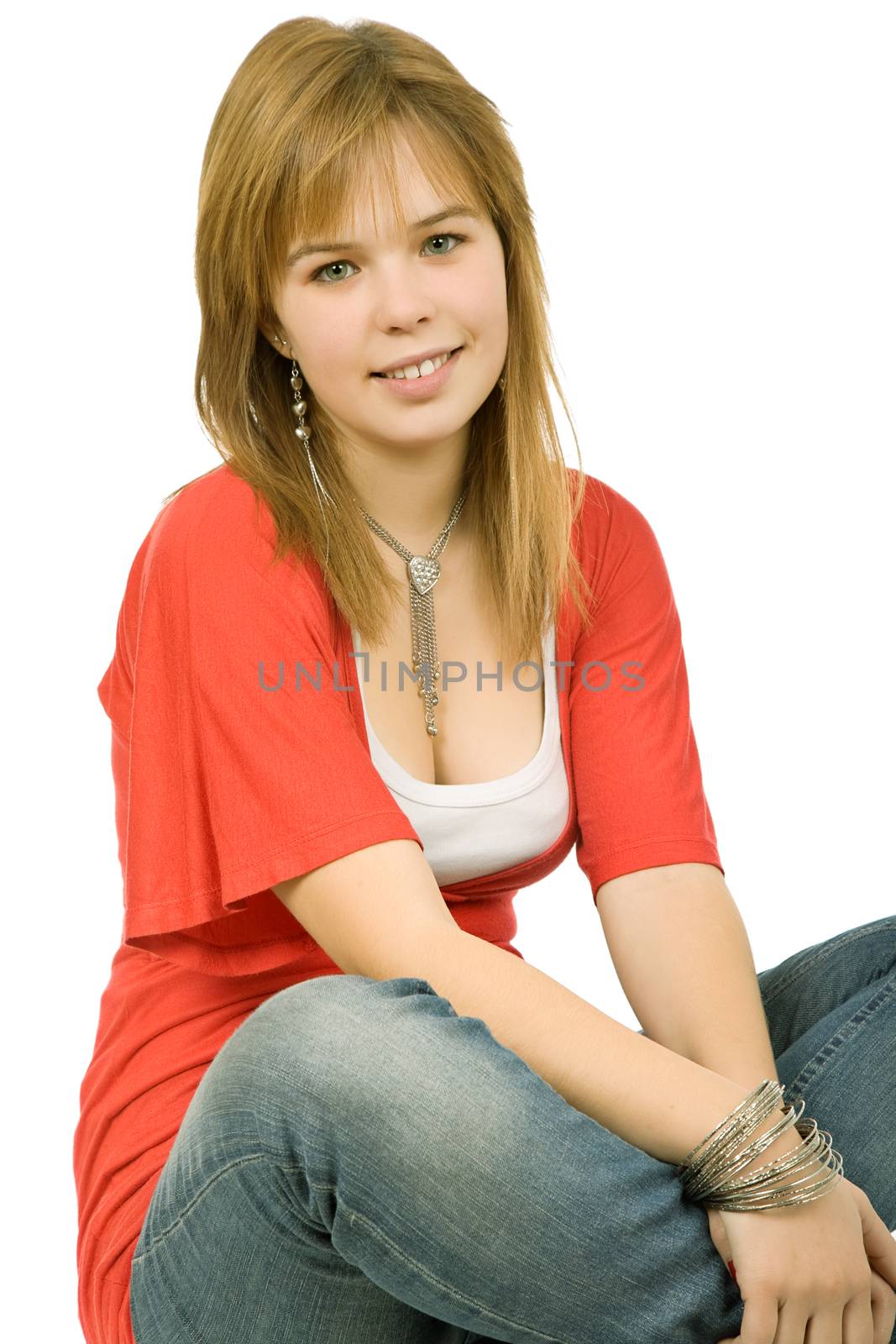 young casual blonde woman close up portrait