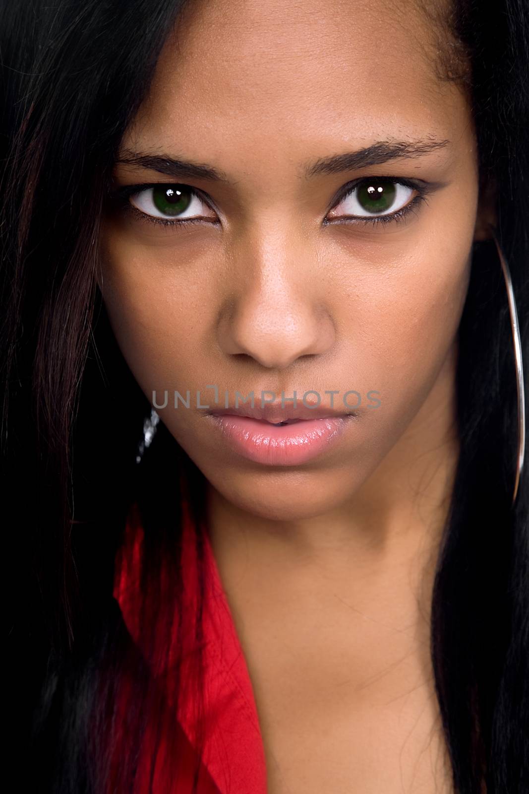 young beautiful woman closeup portrait, studio shot