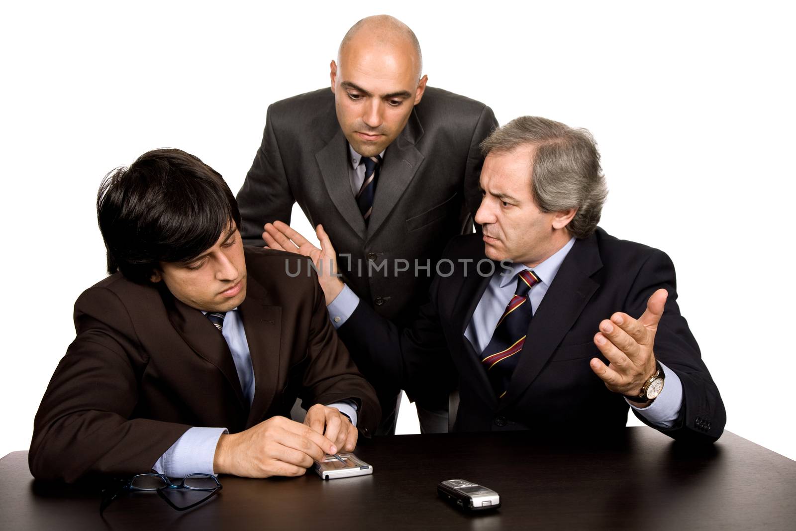 group of workers on a meeting, isolated on white