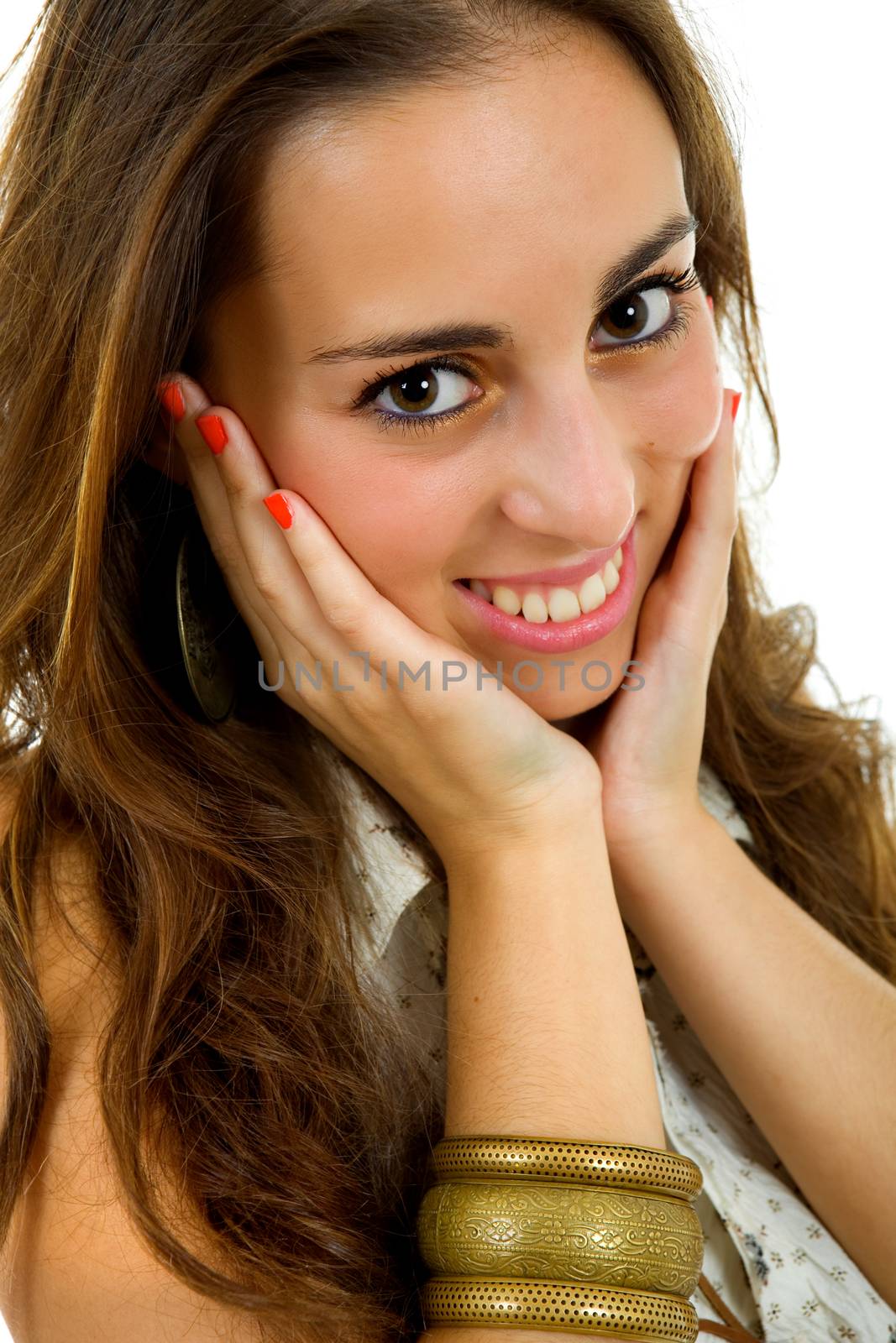 young beautiful woman portrait, isolated on white