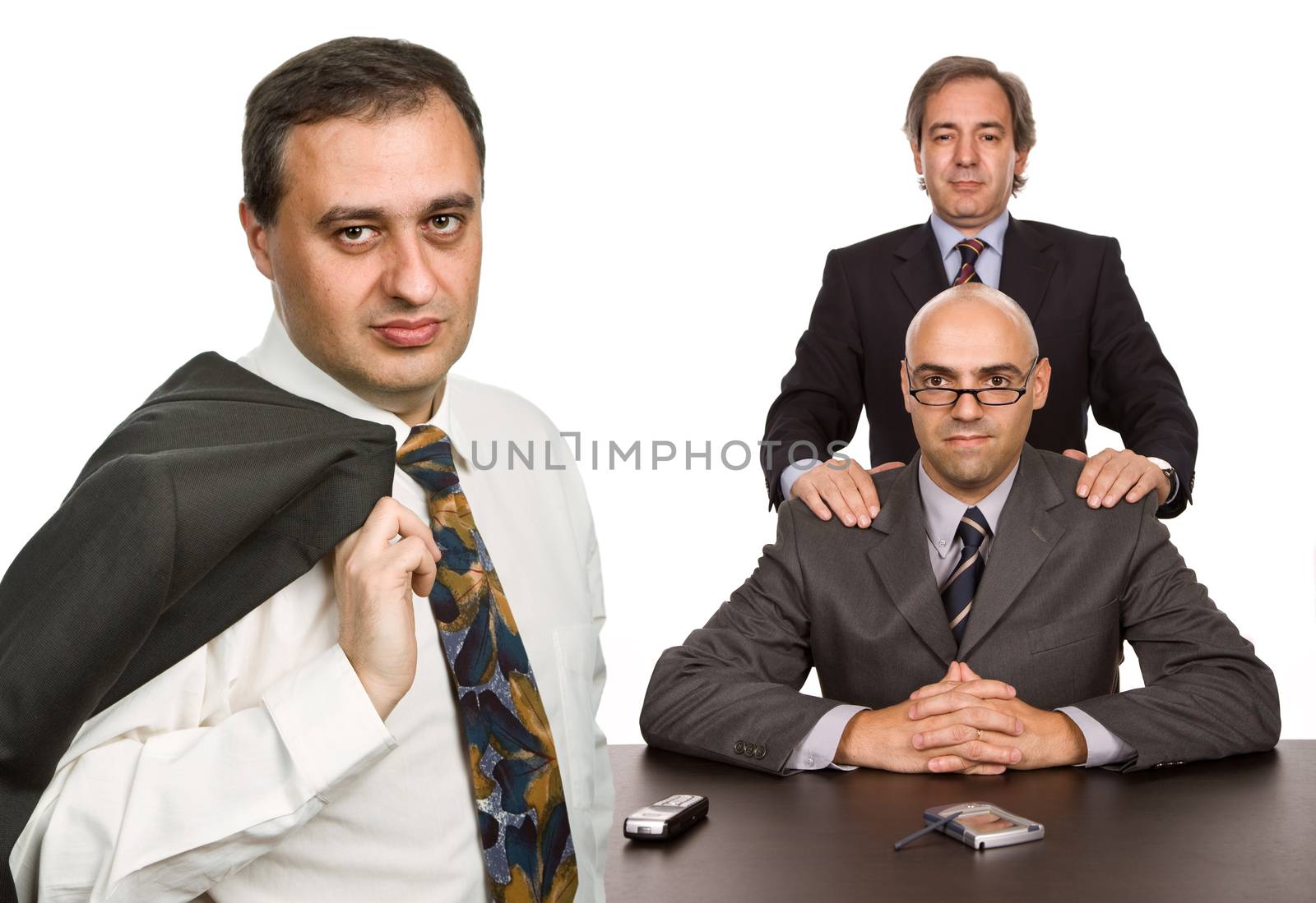 business team working in a desk, isolated on white