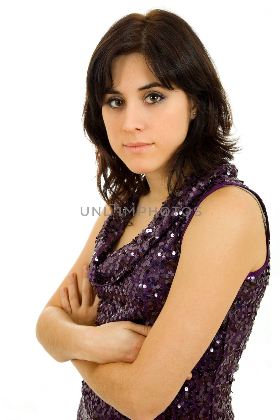 young beautiful woman portrait, isolated on white