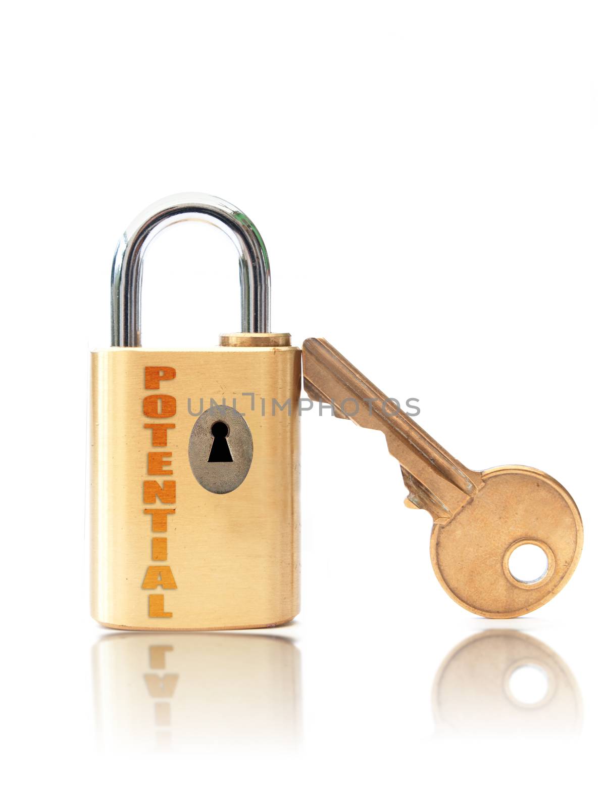 Padlock keyhole labeled with potential over a white background