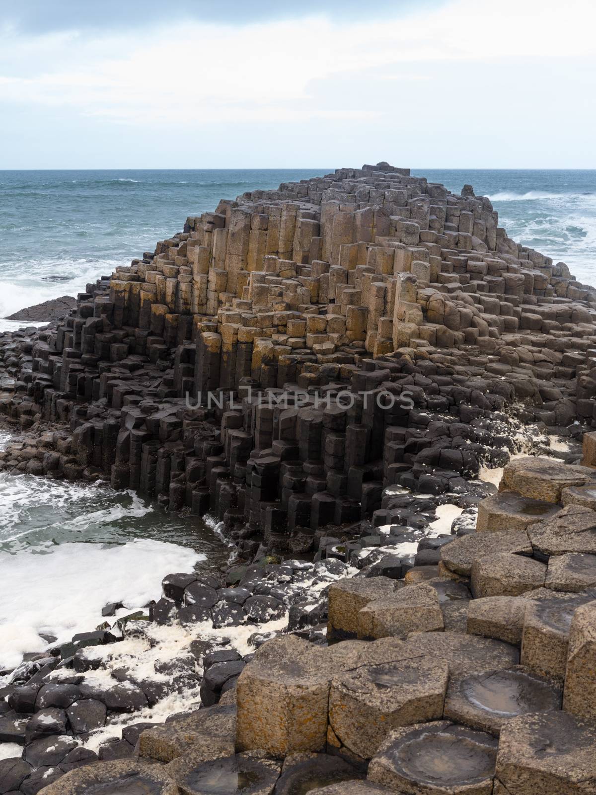 Rocks forming detailed patterns at Giants Causeway in County Antrim Northern Ireland