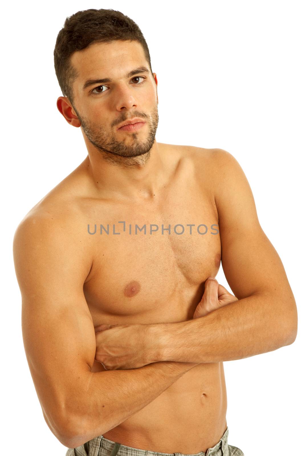 young sensual man on a white background