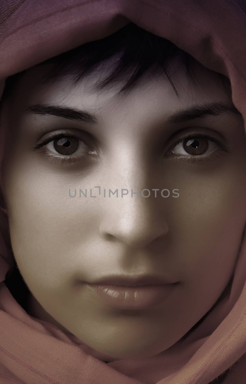 young woman close up portrait, studio picture