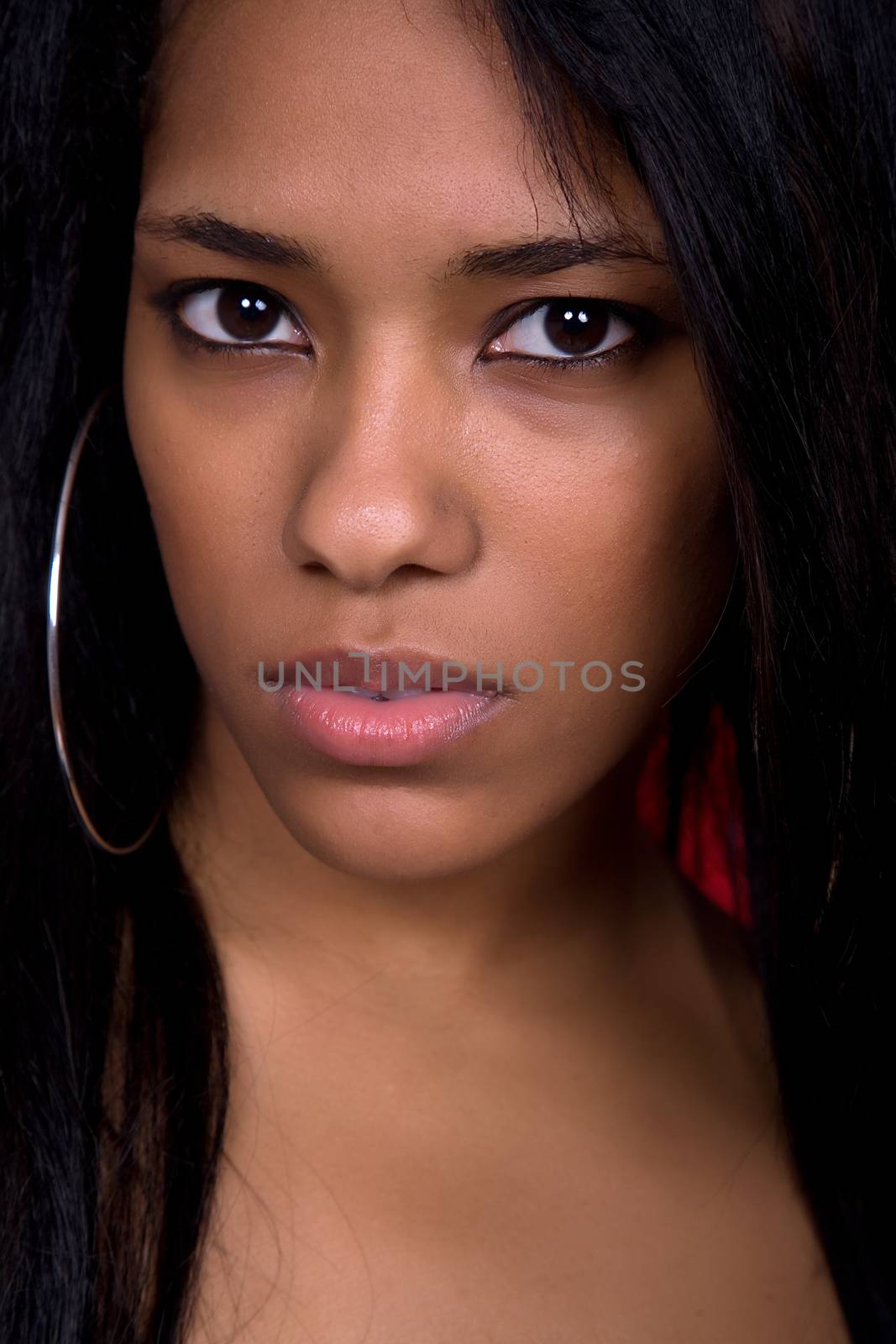 young beautiful african woman close up portrait