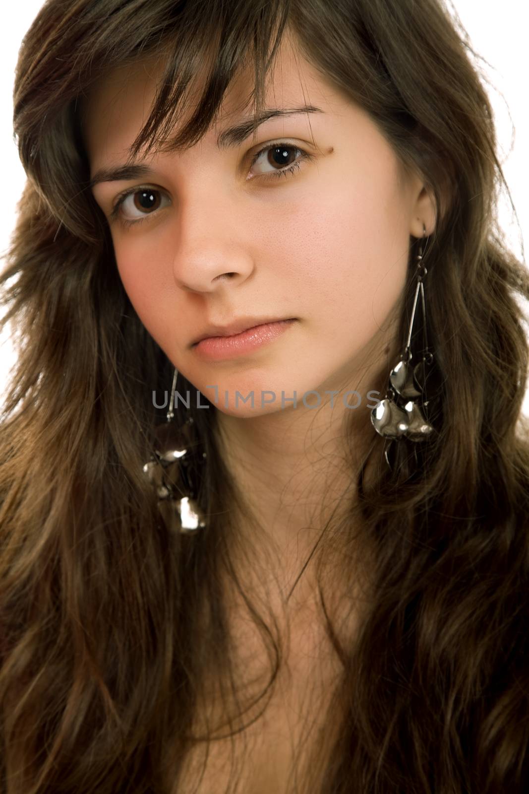 young beautiful woman portrait, isolated on white