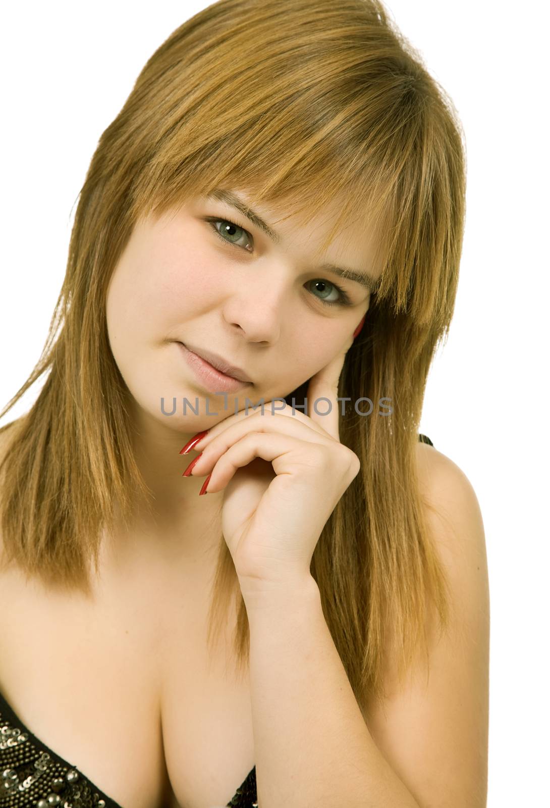 young casual blonde woman close up portrait