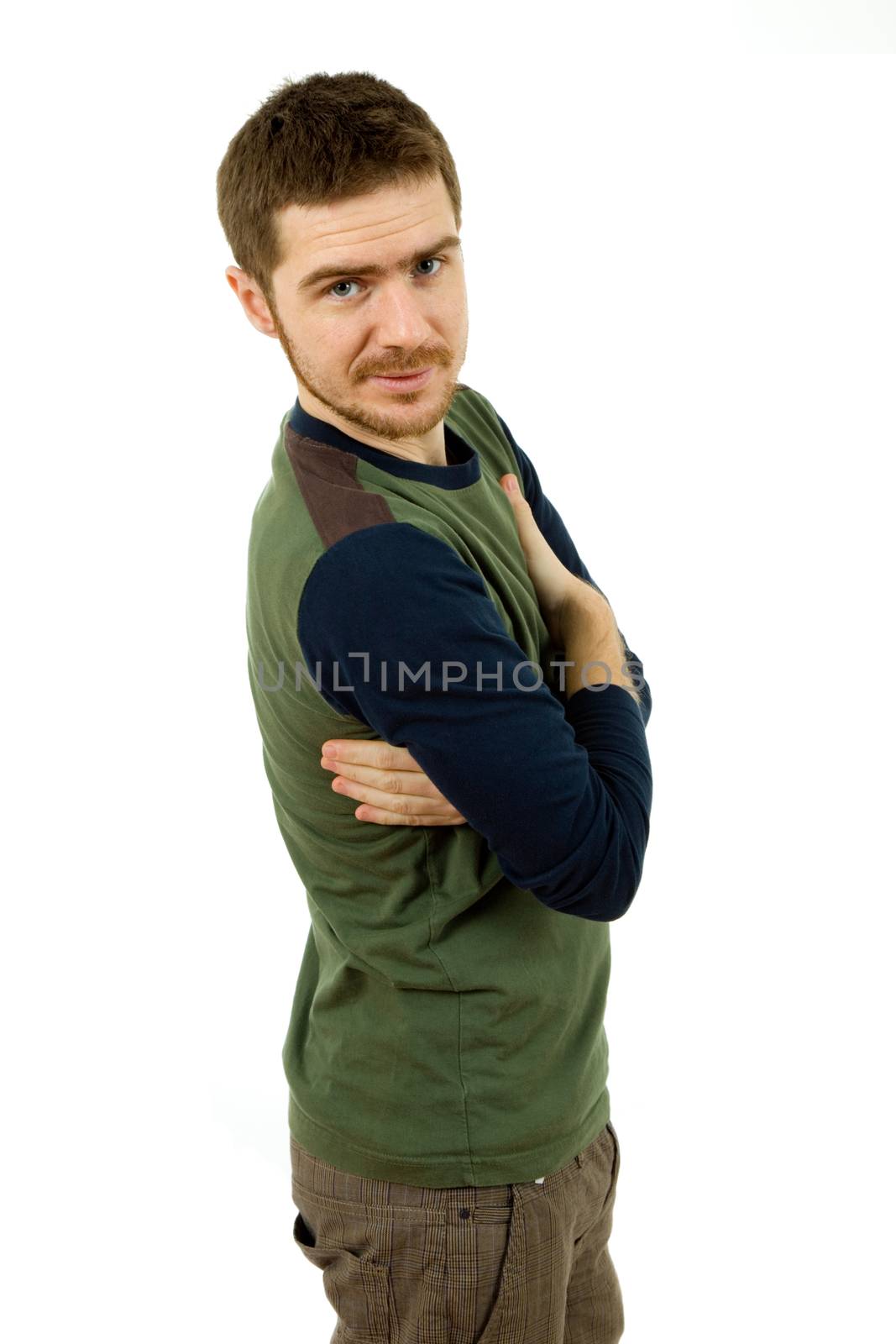 young casual man portrait, isolated on white