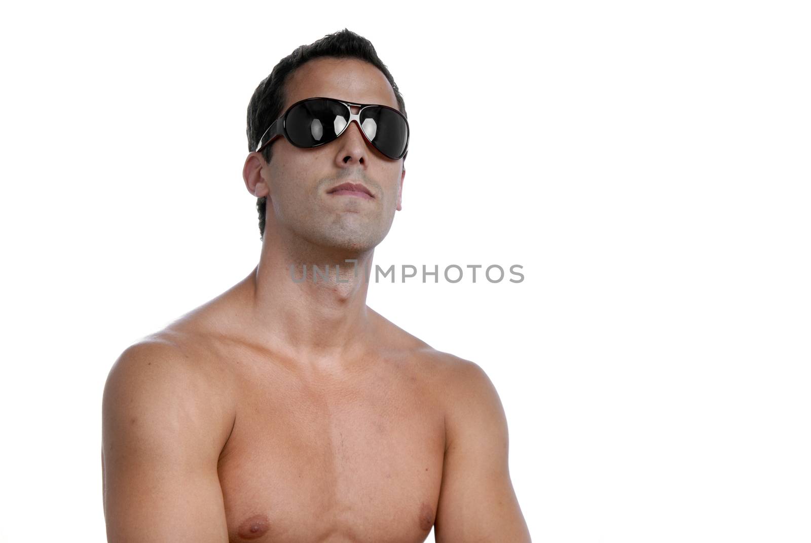 naked muscular male model with sun glasses