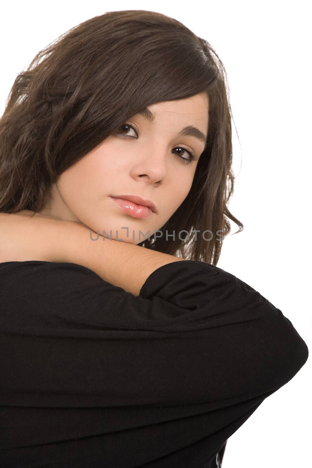 young beautiful woman portrait, isolated on white