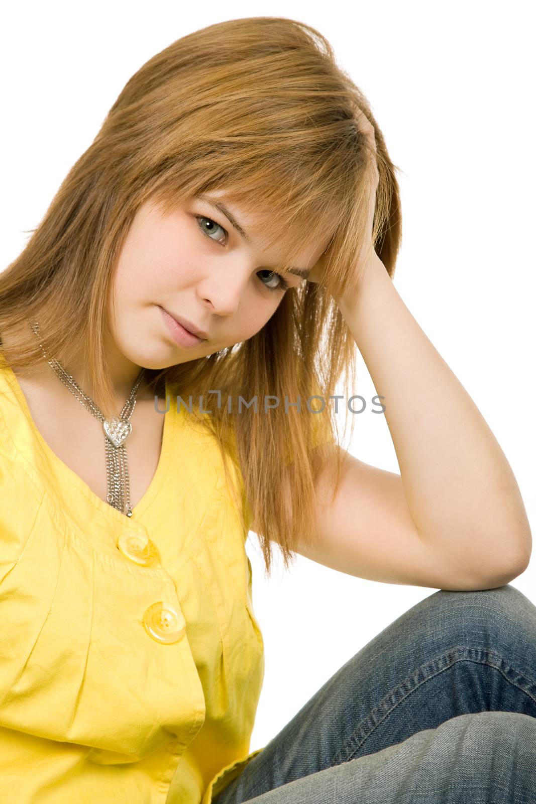 young casual blonde woman close up portrait