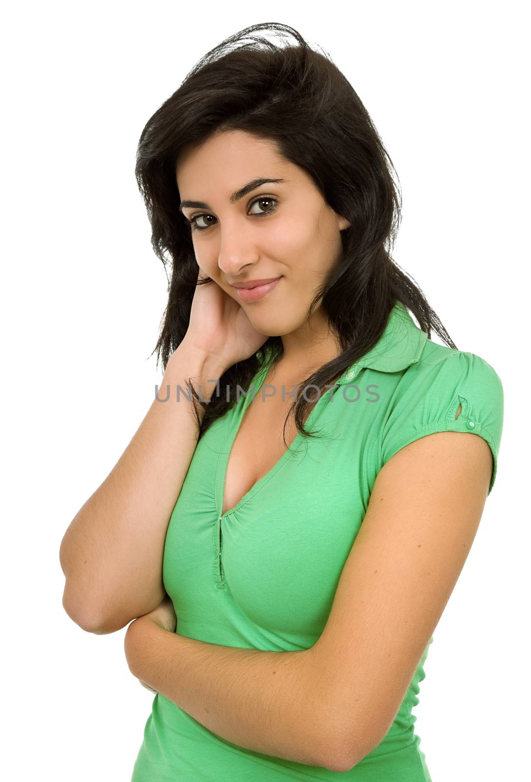 young beautiful woman portrait, isolated on white