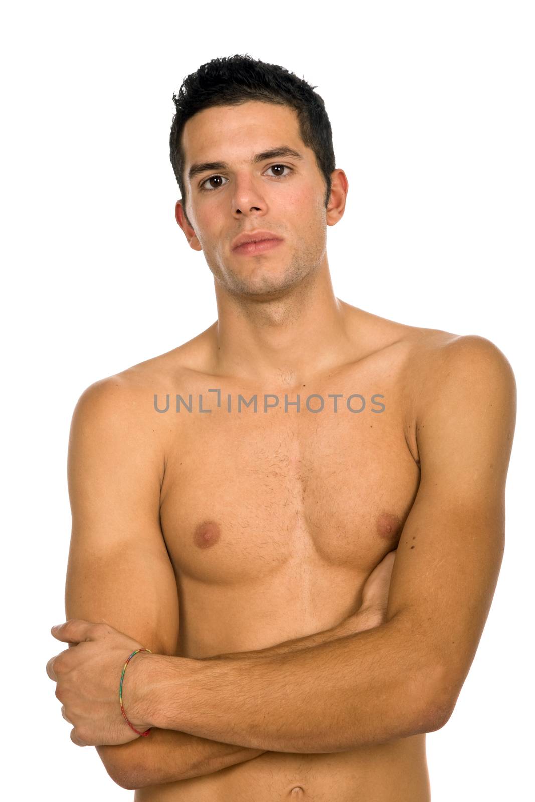 young casual naked man isolated on white