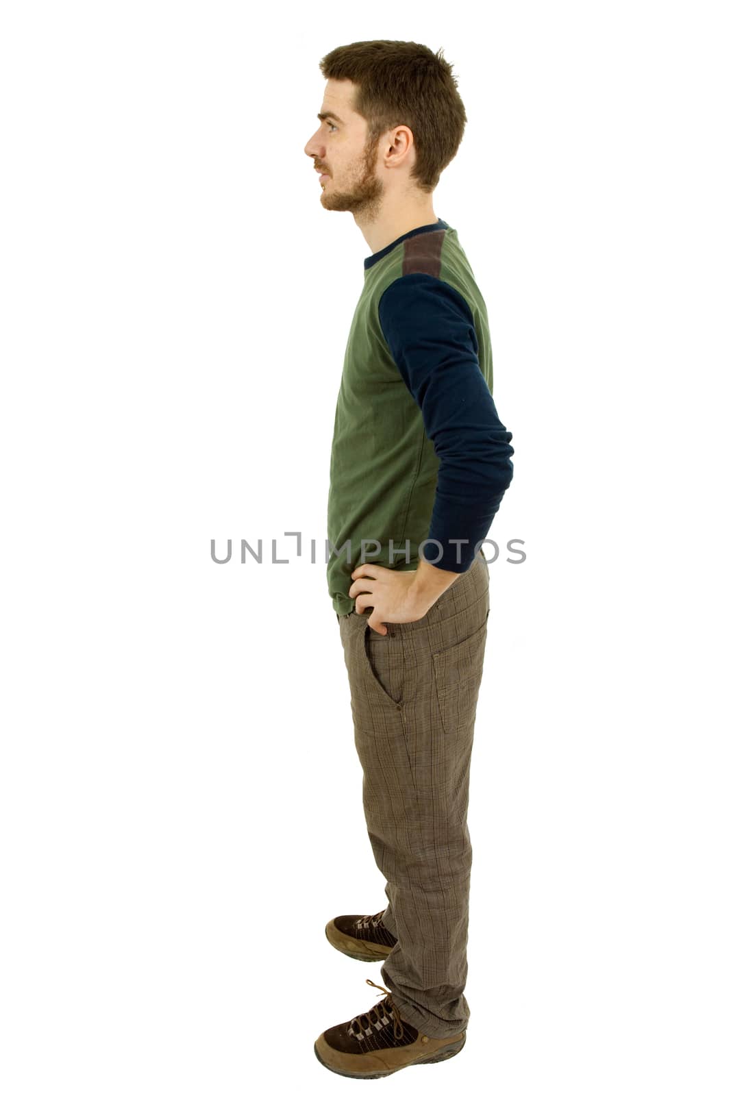 young casual man full body in a white background