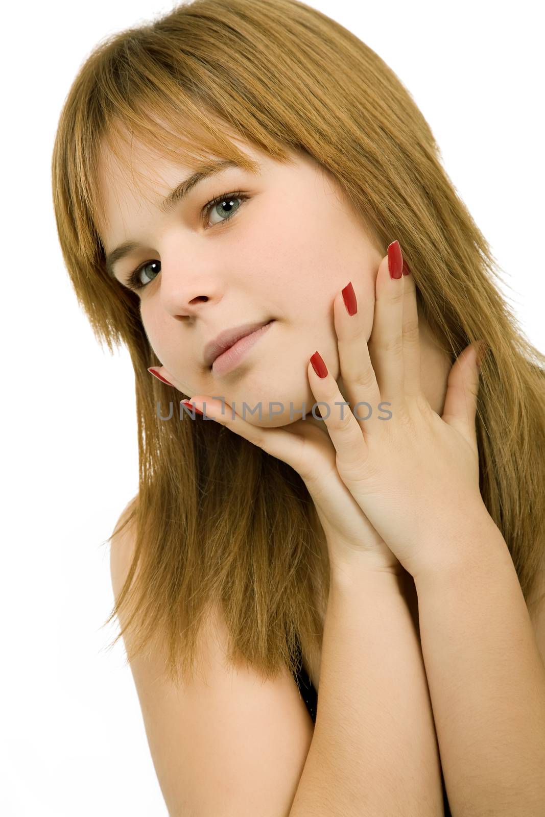 young casual blonde woman close up portrait