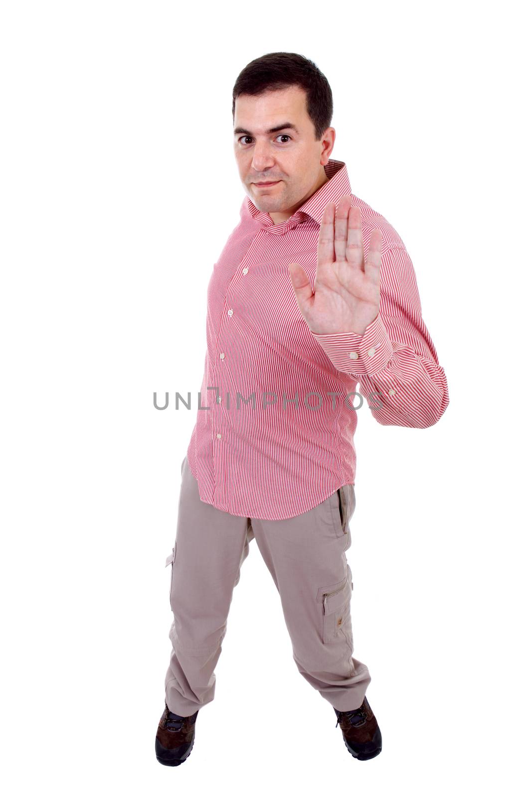 young casual man full body in a white background