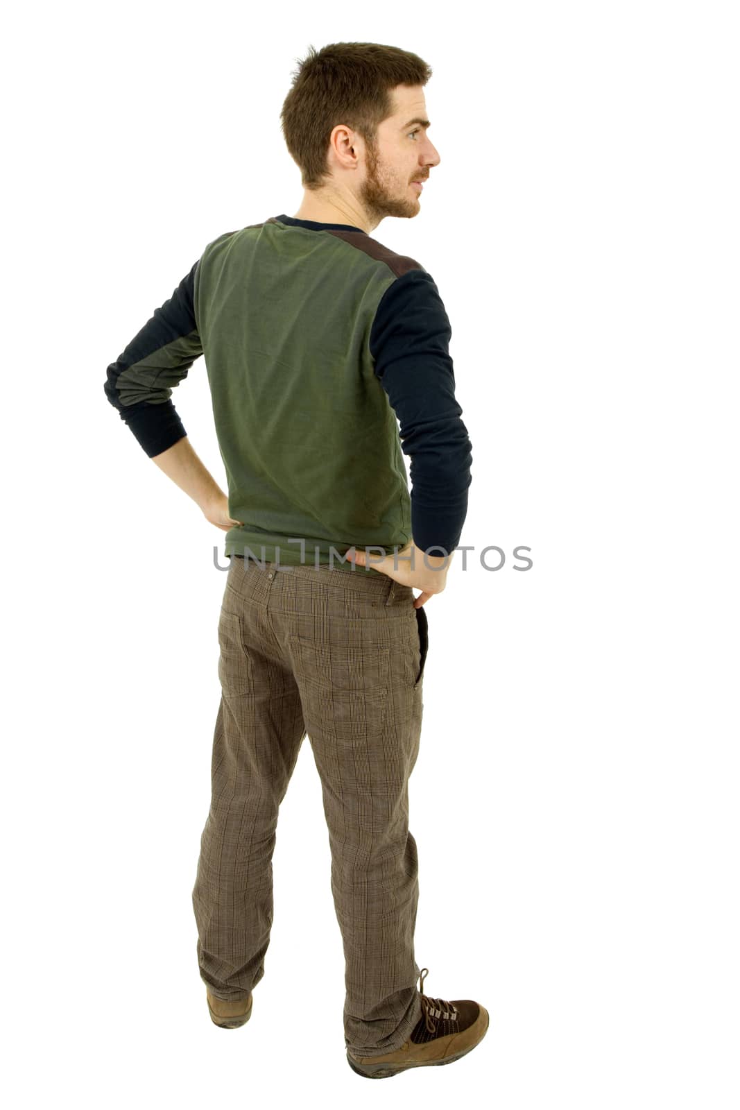 young casual man full body in a white background