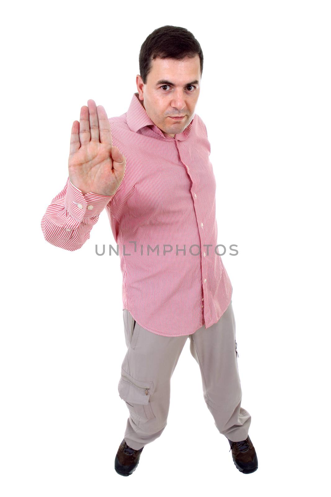 young casual man full body in a white background