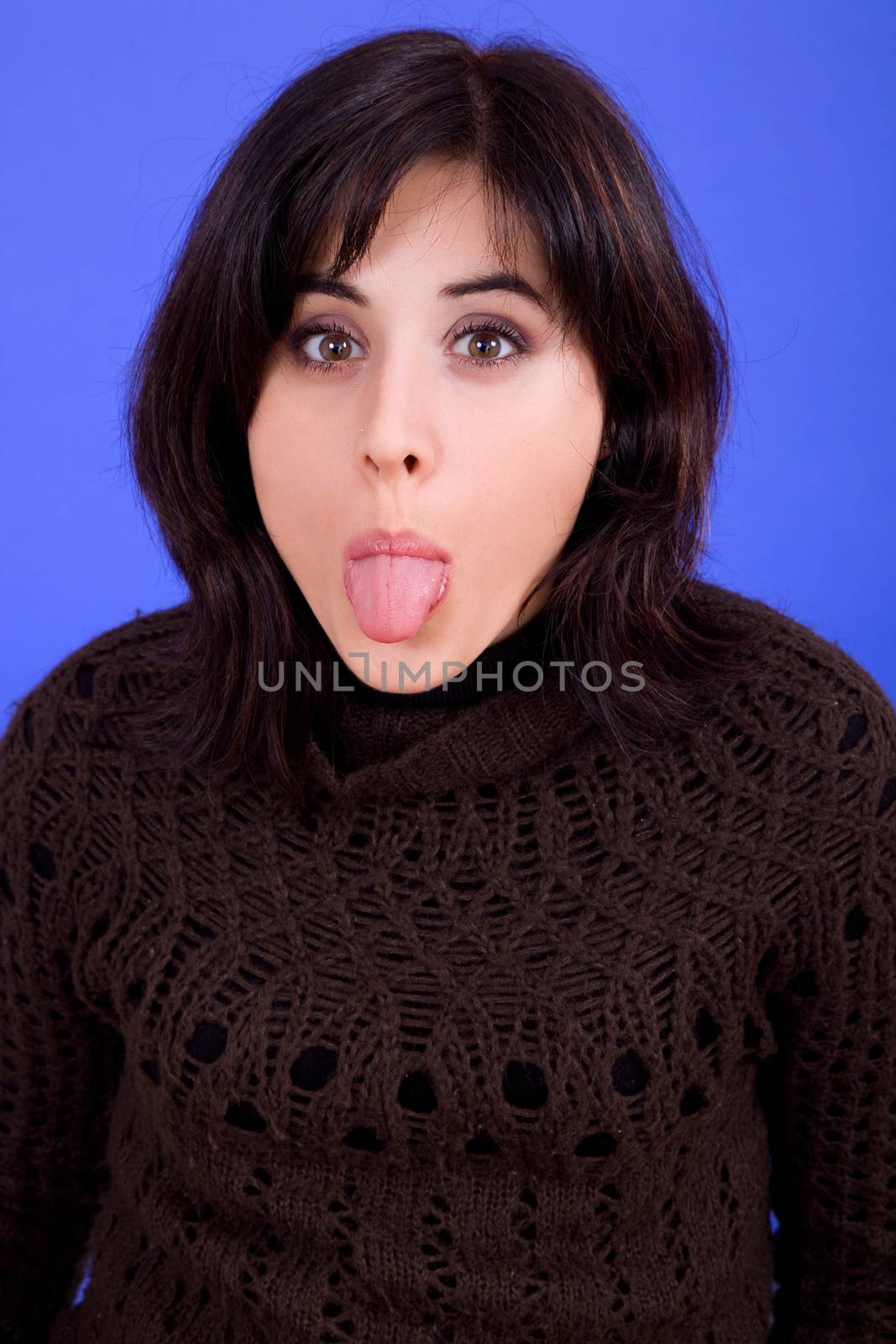 young beautiful woman, on a blue background