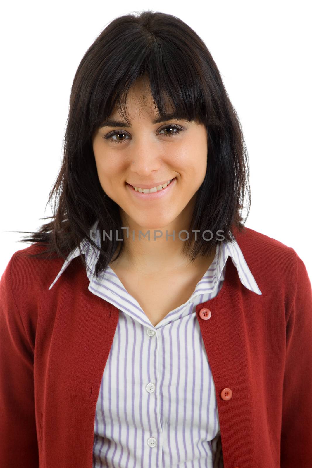 young beautiful woman portrait, isolated on white